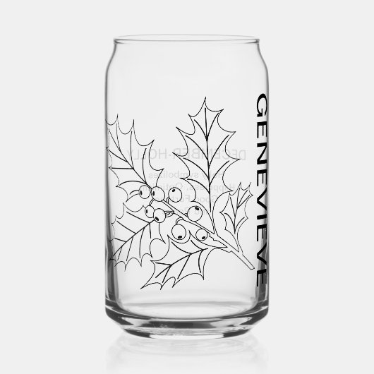 12月誕生フラワーホリー名前をカスタムする ガラス缶 (正面)