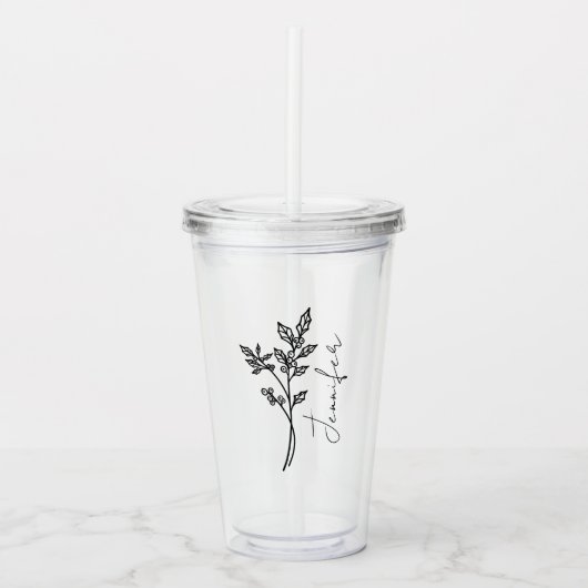 12月誕生月フラワーホリースクリプト名 アクリルタンブラー (正面)