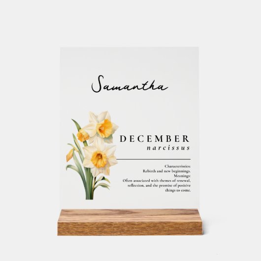 12月誕生月花水仙パーソナライズされた アクリルサイン (正面)