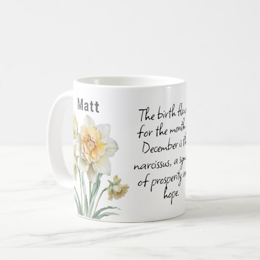 12月誕生花水仙の追加の名前 コーヒーマグカップ (正面左)
