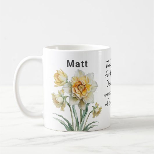 12月誕生花水仙の追加の名前 コーヒーマグカップ (左)