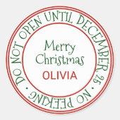 12月25日のクリスマスプレゼントまで開かない ラウンドシール (正面)