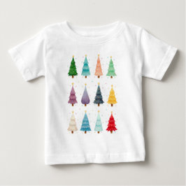 12本のクリスマスツリー:色とりどりのホリデープリント ベビーTシャツ
