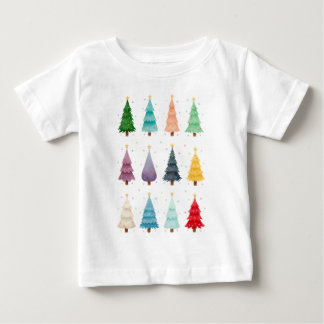 12本のクリスマスツリー:色とりどりのホリデープリント ベビーTシャツ
