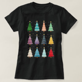 12本の華やぐクリスマスツリー: カラフルなホリデープリント Tシャツ