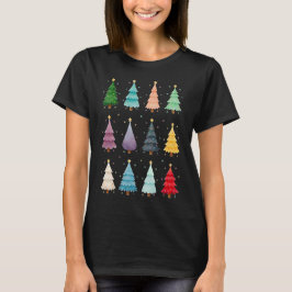 12本の華やぐクリスマスツリー: カラフルなホリデープリント Tシャツ