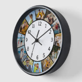 12枚の写真をコラージュ 黒白 家族と友達 壁時計 (傾斜)