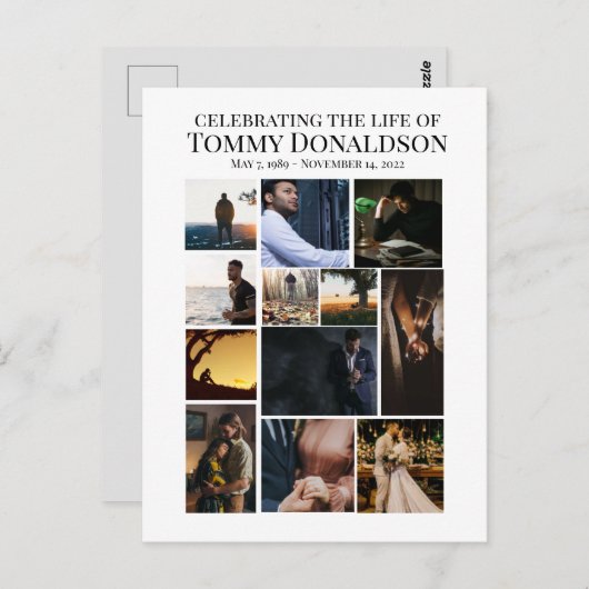 12枚の写真を使ったコラージュ葬儀 ポストカード (正面/裏面)