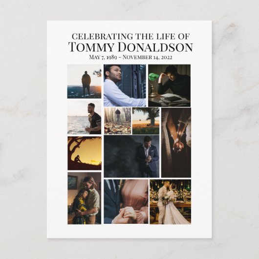 12枚の写真を使ったコラージュ葬儀 ポストカード (正面)
