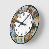 12枚の写真を組み合わせたモノクロの家族・友人コレクション ラウンド壁時計 (傾斜)