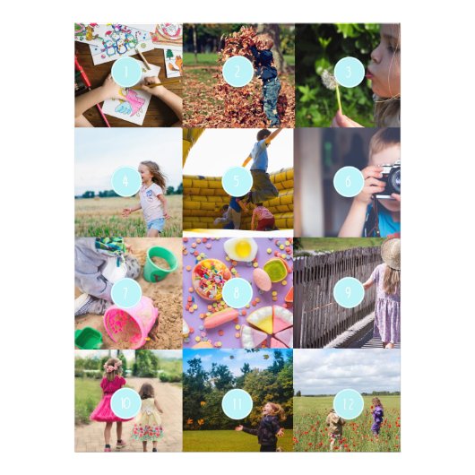 12枚の写真を追加するカスタマイズ可能なカード フォトプリント            (正面)