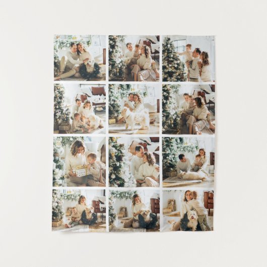 12枚の写真コラージュ家族の写真 タペストリー (正面)