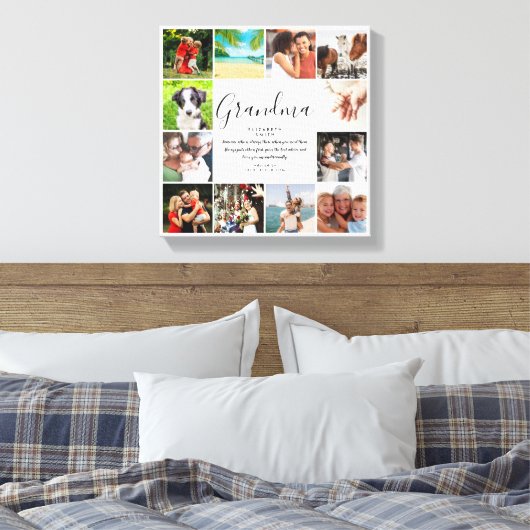 12枚の写真コラージュ おばあちゃんの名言 現代のスクリプト キャンバスプリント (インサイチュ (寝室))