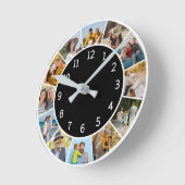 12枚の写真コラージュ ブラック＆ホワイト 家族と友人 ラウンド壁時計 (傾斜)