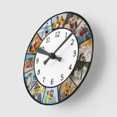 12枚の写真コラージュ ブラック＆ホワイト 家族＆友達 ラウンド壁時計 (傾斜)