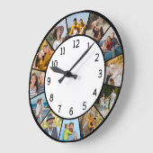 12枚の写真コラージュ ブラック＆ホワイト 家族＆友達 ラージ壁時計 (傾斜)