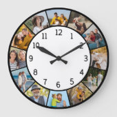 12枚の写真コラージュ ブラック＆ホワイト 家族＆友達 ラージ壁時計 (正面)