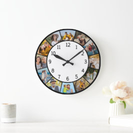 12枚の写真コラージュ ブラック&ホワイト 家族&友達 ラージ壁時計