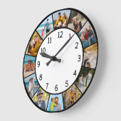 12枚の写真コラージュ ブラック&ホワイト 家族&友達 ラージ壁時計 (傾斜)