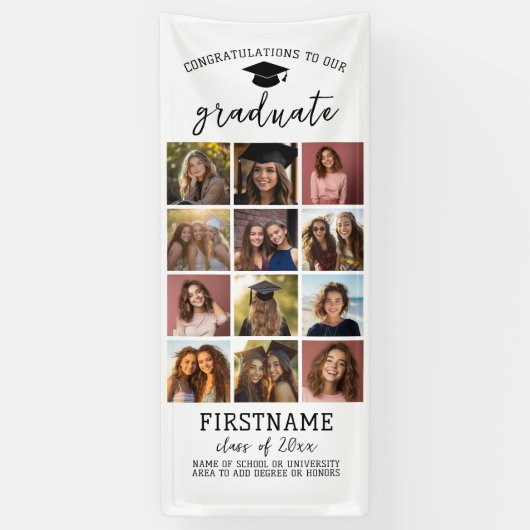 12枚の写真コラージュ 卒業式 現代的 ミニマル 白 横断幕 (縦)