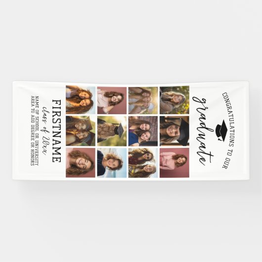 12枚の写真コラージュ 卒業式 現代的 ミニマル 白 横断幕 (横)