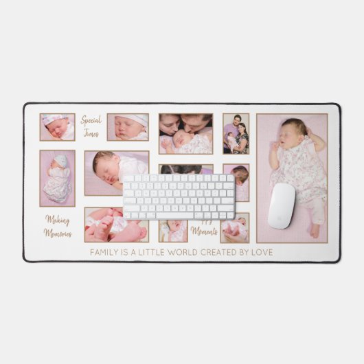 12枚の写真引用文家族の名前ホワイト デスクマット (キーボード&マウス)