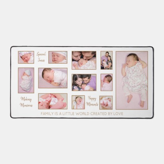 12枚の写真引用文家族の名前ホワイト デスクマット (正面)