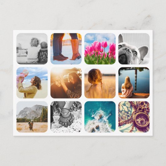 12枚の写真 ホリデー ポストカード テンプレート グリッド フレーム (正面)
