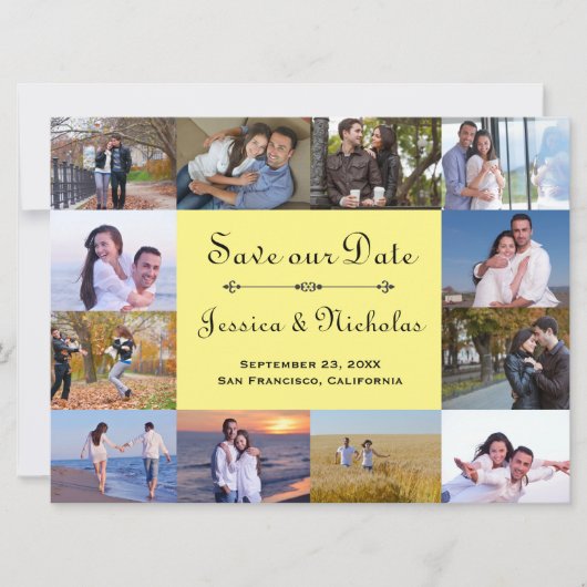 12枚フォトコラージュ イエロー - 6x8 Save the Date セーブザデート (正面)