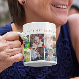12枚フォトコラージュ BEST GRANDMA（最高のお婆ちゃん）への愛を赤文字で コーヒーマグカップ