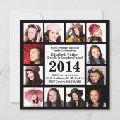 12枚モダンの写真で黒の卒業表 招待状 (正面)