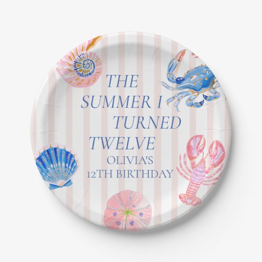 12歳になった夏 海辺の12歳の誕生日 ペーパープレート (正面)