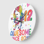 12歳のギフト女の子10代ダビングUnicorn 12日 ラージ壁時計 (傾斜)