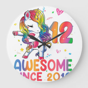 12歳のギフト女の子10代ダビングUnicorn 12日 ラージ壁時計