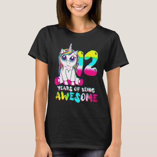 12歳の女の子 かわいいユニコーン 12歳の誕生日 クラス Tシャツ (正面)