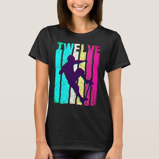 12歳の誕生日おめでとうレトロスケートボード Tシャツ (正面)
