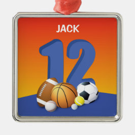 12歳の誕生日おめでとう スポーツボール メタルオーナメント