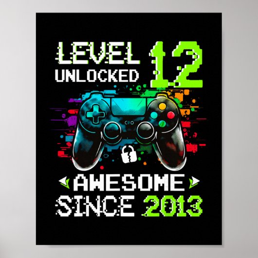 12歳の誕生日おめでとう!レベル12到達 ゲーム少年 ポスター (正面)