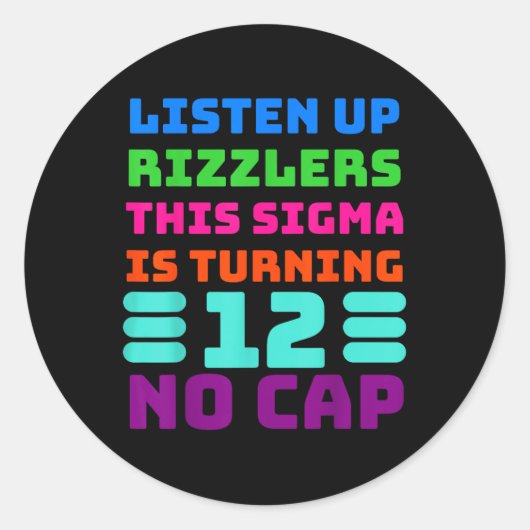 12歳の誕生日おもしろいシャツ – Rizz、Sigma、Br ラウンドシール (正面)