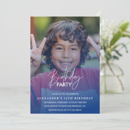 12歳の誕生日の招待Birthday partyフォトボーイ 招待状 (スタンド正面)