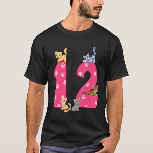 12歳の誕生日を迎えた猫のお祝い ネコ 猫の日 Tシャツ (正面)