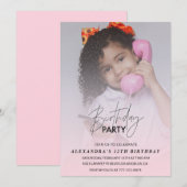 12歳の誕生日パーティーの招待状 バースデー パーティーの写真 ピンク 招待状 (正面/裏面)