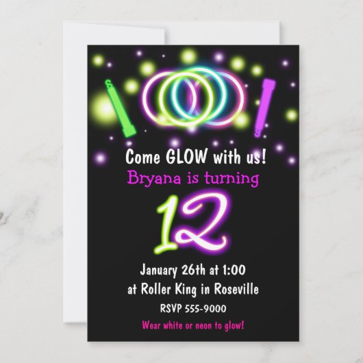 12歳の誕生日パーティーの招待状 GLOW Lights 招待状 (正面)