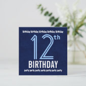 12歳の誕生日パーティーの青色モダンリサイクル 招待状 (スタンド正面)