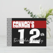 12歳の誕生日パーテモダンィー赤と白 招待状 (スタンド正面)