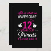 12歳の誕生日プレゼント プリンセスの女の子 招待状 (正面/裏面)