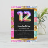 12歳の誕生日レインボーグリッターカラフルパーティー 招待状 (スタンド正面)
