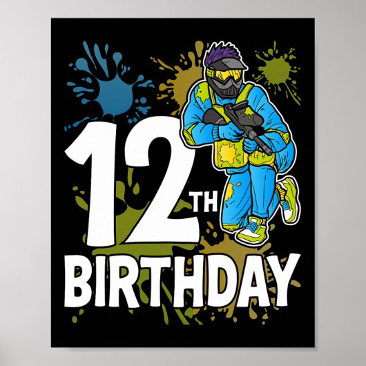 12歳の誕生日会 ペイントボール プレーヤー ゲーマー 12歳 ポスター (正面)