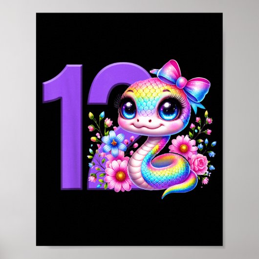 12歳の誕生日女の子へびパーティーレインボーコケットボー ポスター (正面)