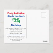 12歳の誕生日招待状はがき ポストカード (裏面)